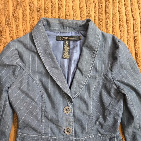 Grass Co. Womens Vintage Y2K Elevated Staple Pinstripe Tailored Blazer Jacket M - Picture 3 of 10